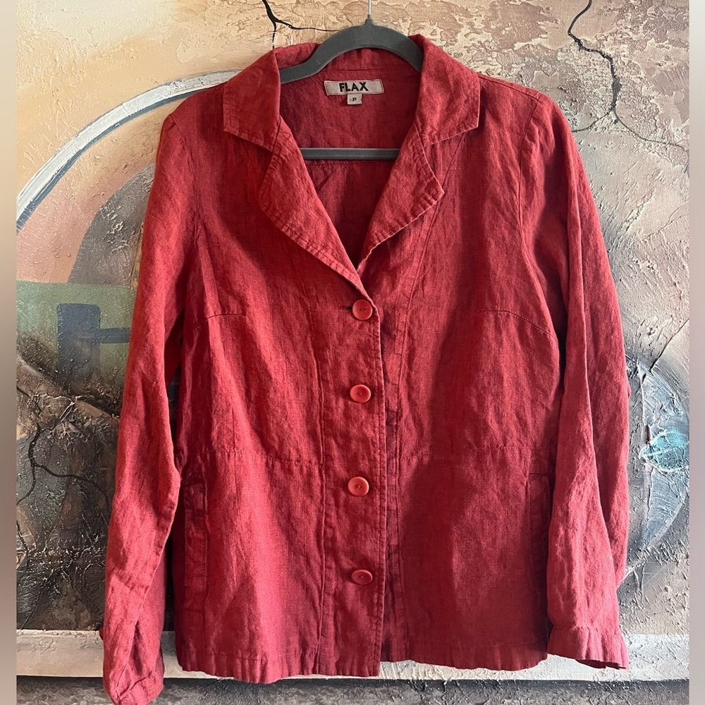 FLAX Red Linen Blazer Top